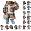 Womens Flannel Plaid Shacket Jacket Long Sleeve Button Down Shirt Coat Fashion Wool Blend Outwear Corduroy Blouse Top A-Brown view 1