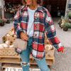 Clearance Women's Plus Size Flannel Plaid Shacket Button Down Long Sleeve Flannel Shirts Casual Lapel Fall Jacket A-red view 2