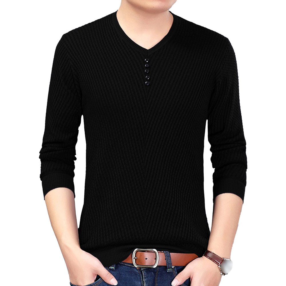 SWJGLITTR Men's Knitted Casual Pullover Men Long Sleeve V Neck Ribbed Sweaters Male Slim Fit Soft Basic Autumn Sweaters (3X-Large,Black)