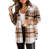 Clearance Women's Flannel Plaid Shacket Long Sleeve Button Down Shirts Jacket Coats with Side Pockets B-Khaki view 1