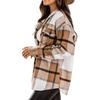 Clearance Women's Flannel Plaid Shacket Long Sleeve Button Down Shirts Jacket Coats with Side Pockets B-Khaki view 2