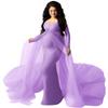 AFAVOM Maternity Photoshoot Dresses for Women Off Shoulder Pregnancy Dress Baby Shower Photography Maternity Gown Elegant Party Long Tulle Maxi Outfit Floor Length Photo Props Dress Light Purple M view 1