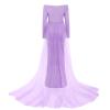 AFAVOM Maternity Photoshoot Dresses for Women Off Shoulder Pregnancy Dress Baby Shower Photography Maternity Gown Elegant Party Long Tulle Maxi Outfit Floor Length Photo Props Dress Light Purple M view 2