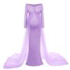 AFAVOM Maternity Photoshoot Dresses for Women Off Shoulder Pregnancy Dress Baby Shower Photography Maternity Gown Elegant Party Long Tulle Maxi Outfit Floor Length Photo Props Dress Light Purple M view 4