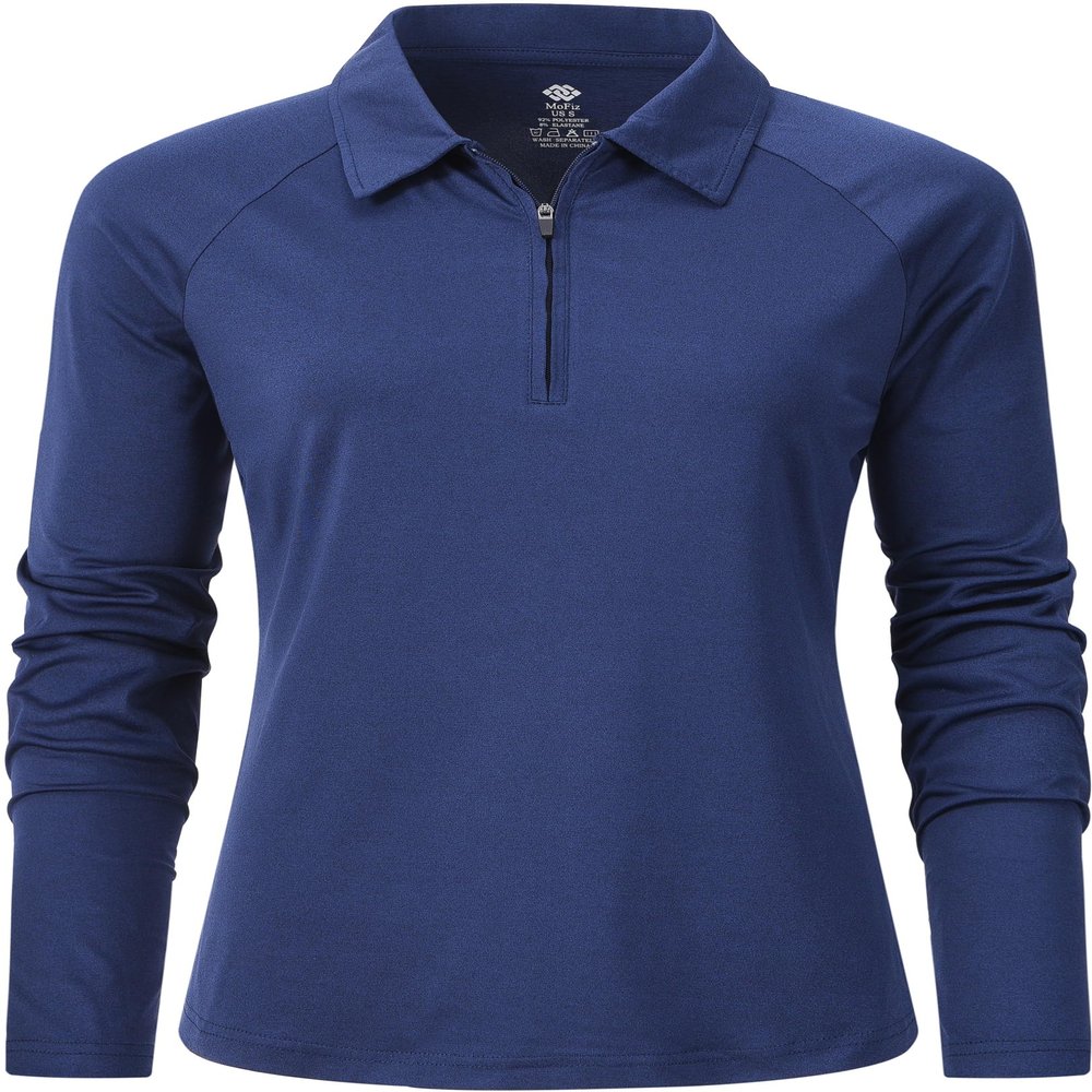 MoFiz Women's Golf Polo Shirt Long Sleeve Collared 1/4 Zip Stretch Soft Athletic Tops for Tennis Hiking & Outdoor Sports Navy Blue 2XL