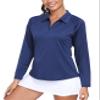 MoFiz Women's Golf Polo Shirt Long Sleeve Collared 1/4 Zip Stretch Soft Athletic Tops for Tennis Hiking & Outdoor Sports Navy Blue 2XL view 2