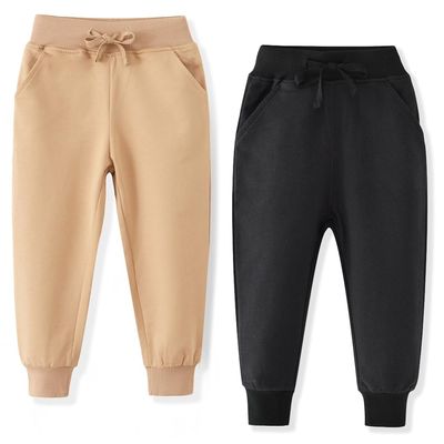 ACESTAR Toddler Boys Cotton Jogger Pants, Little Boys Drawstring Elastic Waist Sweatpants Kids Active Pants with Pocket 2 Pack Khaki and Black,2T