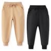 ACESTAR Toddler Boys Cotton Jogger Pants, Little Boys Drawstring Elastic Waist Sweatpants Kids Active Pants with Pocket 2 Pack Khaki and Black,7T view 1