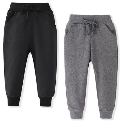 ACESTAR Toddler Boys Cotton Jogger Pants, Little Boys Drawstring Elastic Waist Sweatpants Kids Active Pants with Pocket 2 Pack Black and Dark Grey,7T