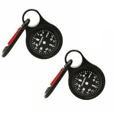 2PCS Carabiner Compass, Mini Compass Keychain, Portable Compass, Keychain Compass, Vintage Style Outdoor Navigation Compass for Kids Adults Camping Backpacking Accessory Black