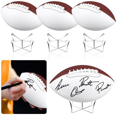 Hiboom Autograph Football with Stand, 4 Pcs, White, Brown, Size 1
