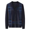 Men's Casual Argyle Cardigan Sweaters Button Up Wool Blend Jacket V Neck Soft Knitted Plaid Pockets Sweaters (XX-Large,Dark Blue2) view 1