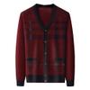 Men's Casual Argyle Cardigan Sweaters Button Up Wool Blend Jacket V Neck Soft Knitted Plaid Pockets Sweaters (XX-Large,Wine Red3) view 1