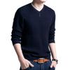 SWJGLITTR Men's Knitted Casual Pullover Men Long Sleeve V Neck Ribbed Sweaters Male Slim Fit Soft Basic Autumn Sweaters (XX-Large,Dark Blue) view 2