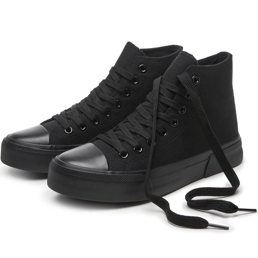 hash bubbie High Top Sneakers for Women Classic High Tops Canvas Shoes Lace up Women's Fashion Sneaker(Full Black,US11W/US9M)