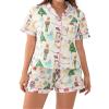 Aonoapll Women Christmas Pajama Set Nutcracker Printed Short Sleeve Button Shirt and Shorts 2 Piece Lounge Sleepwear(White,Small) view 1