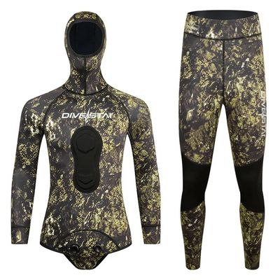 1.5MM Neoprene Spearfishing Wetsuit with Hooded, 2 Pieces Camouflage Hunting Diving Suit for Cool Water Freediving Snorkeling,M