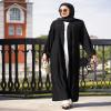 Abaya for Women Muslim Long Sleeve Stripe Open Front Cardigan Kaftan Dress with Hijab Scarf Loose Solid Color Kimono Middle East Arabian Dubai Turkey Robe Prayer Ramadan Clothes Black+ Hijab XL view 2