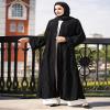 Abaya for Women Muslim Long Sleeve Stripe Open Front Cardigan Kaftan Dress with Hijab Scarf Loose Solid Color Kimono Middle East Arabian Dubai Turkey Robe Prayer Ramadan Clothes Black+ Hijab XL view 3