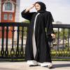 Abaya for Women Muslim Long Sleeve Stripe Open Front Cardigan Kaftan Dress with Hijab Scarf Loose Solid Color Kimono Middle East Arabian Dubai Turkey Robe Prayer Ramadan Clothes Black+ Hijab XL view 4