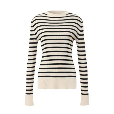Algasan Women's Striped Crew Neck Sweater Long Sleeve Knit Lightweight Skinny Waist Knit Sweater Pullover Apricot