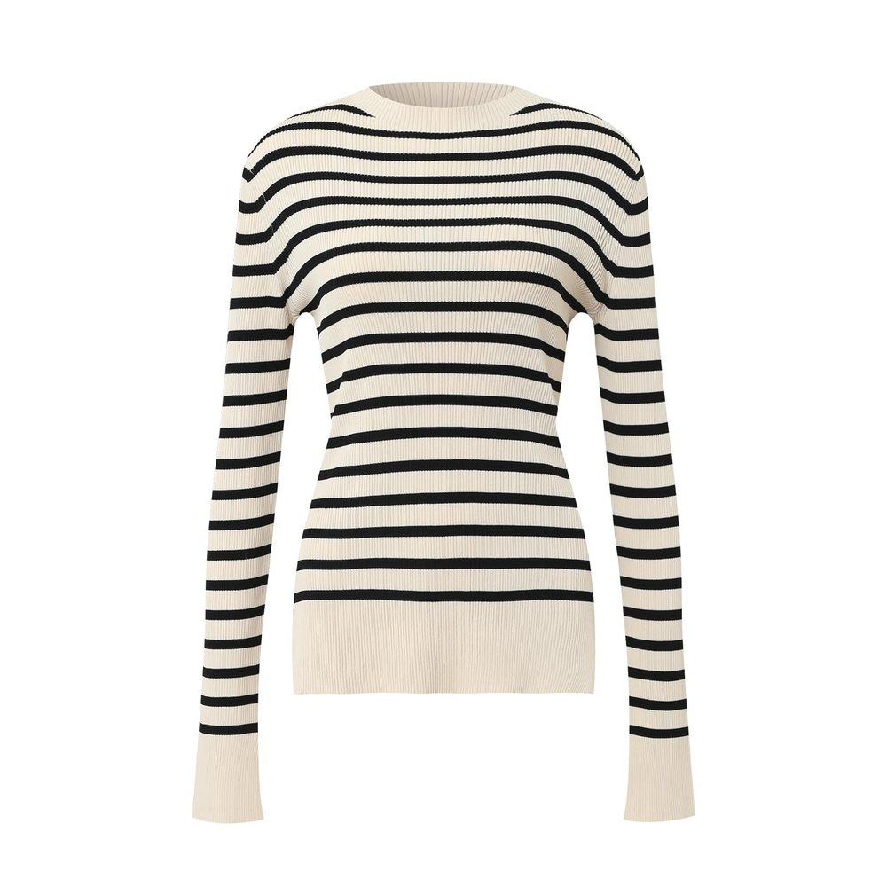 Algasan Women's Striped Crew Neck Sweater Long Sleeve Knit Lightweight Skinny Waist Knit Sweater Pullover Apricot
