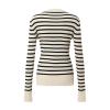 Algasan Women's Striped Crew Neck Sweater Long Sleeve Knit Lightweight Skinny Waist Knit Sweater Pullover Apricot view 2