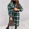 Clearance Womens Fall Fashion 2022 Casual Plaid Flannel Shacket Jacket Oversized Button Down Long Sleeve Shirt Blouses C-Green view 4