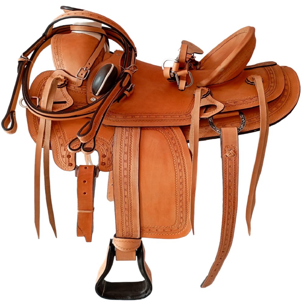 RAAVILS Wade Tree Premium Western Leather Roping Ranch Horse Saddle with TACK Set, Size 14" to 19" inch Seat Available (18.5 inches seat)