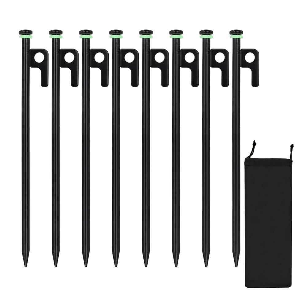 8Pcs Tent Stakes, 12in Heavy Duty Tent Stakes with Storage Pouch, Dia 0.35" Forged Steel Stakes for Tent Used on Rocks, Grassland, Snowfield(8Pcs 12in Stakes)