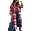 Clearance Women's Lounge Lapel Button Up Long Sleeve Plaid Long Shirt Jacket Shacket A-red view 1