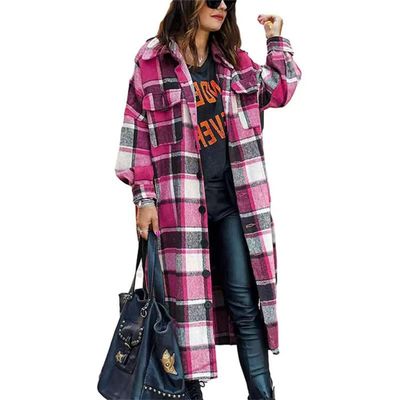 Clearance Women's Fall Color Block Plaid Flannel Shacket Jacket Button Down Shirt Coat Tops
