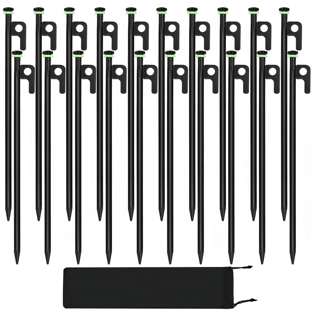20Pcs Tent Stakes, 16in Heavy Duty Tent Stakes, Dia 0.35" Forged Steel Stakes Heavy Duty for Tent Used on Rocks, Grassland, Snowfield(20Pcs 16in Stakes)
