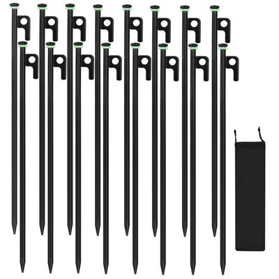 16Pcs Tent Stakes, 16in Heavy Duty Tent Stakes with Storage Pouch, Dia 0.35" Forged Steel Stakes for Tent Used on Rocks, Grassland, Snowfield(16Pcs 16in Stakes)