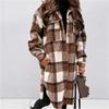 Clearance Women's Casual Plaid Flannel Shacket Jacket Oversized Long Sleeve Button Down Shirts Jacket Lapel Coats Tops view 4