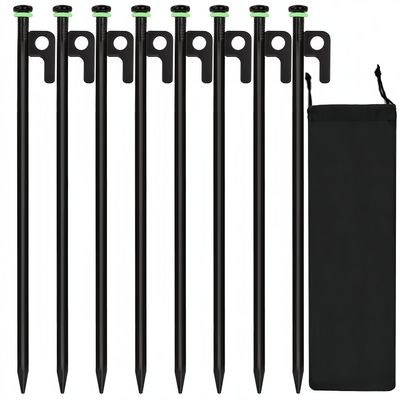 8Pcs Tent Stakes, 16in Heavy Duty Tent Stakes with Storage Pouch, Dia 0.35" Forged Steel Stakes for Tent Used on Rocks, Grassland, Snowfield(8Pcs 16in Stakes)