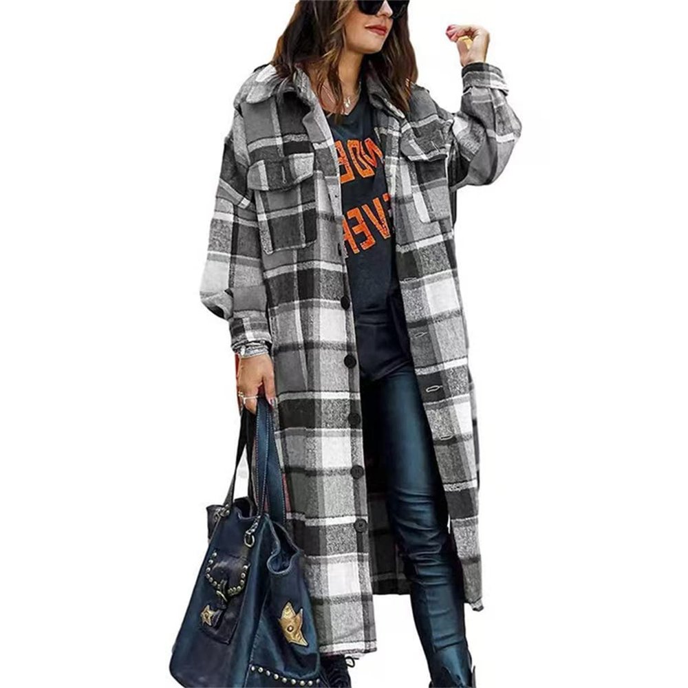 Clearance Women Corduroy Shacket Jacket 2023 Long Sleeve Button Down Casual Plaid Flannel Shirts Boyfriend Fall Blouses A-Gray