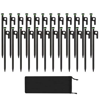 24Pcs Tent Stakes, 12in Heavy Duty Tent Stakes with Storage Pouch, Dia 0.35" Forged Steel Stakes for Tent Used on Rocks, Grassland, Snowfield(24Pcs 12in Stakes)