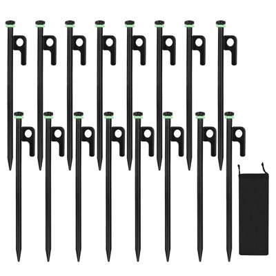 16Pcs Tent Stakes, 8in Heavy Duty Tent Stakes with Storage Pouch, Dia 0.35" Forged Steel Stakes for Tent Used on Rocks, Grassland, Snowfield(16Pcs 8in Stakes)
