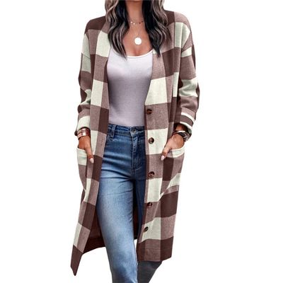 Clearance Womens Long Plaid Flannel Shacket Button Down Long Sleeve Shirt Jacket B-Brown