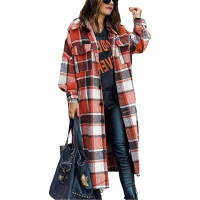 Clearance Flannels for Women Cropped Shacket Jacket Fashion Plaid Button Down Shirt 2023 Fall Coat Tops A-Orange
