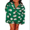 NUFIWI Women Christmas Pajamas Shorts Set Cute Santa Pjs Long Sleeve Notch Collar Shirt Lounge Pants 2Piece Holiday Sleepwear(Cute Santa Claus Green,L) view 1
