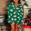 NUFIWI Women Christmas Pajamas Shorts Set Cute Santa Pjs Long Sleeve Notch Collar Shirt Lounge Pants 2Piece Holiday Sleepwear(Cute Santa Claus Green,L) view 2