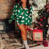 NUFIWI Women Christmas Pajamas Shorts Set Cute Santa Pjs Long Sleeve Notch Collar Shirt Lounge Pants 2Piece Holiday Sleepwear(Cute Santa Claus Green,L) view 4