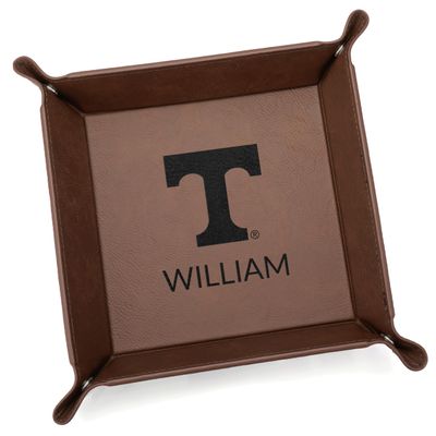 Lifetime Creations Personalized Tennessee Volunteers Valet Tray (Dark Brown) - Officially Licensed, Vols Vegan Leather Men's Catchall Father's Day Graduation Birthday Gift for Football Fan