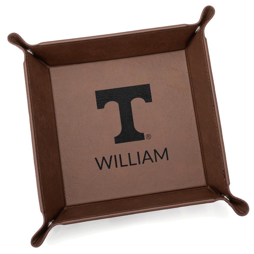 Lifetime Creations Personalized Tennessee Volunteers Valet Tray (Dark Brown) - Officially Licensed, Vols Vegan Leather Men's Catchall Father's Day Graduation Birthday Gift for Football Fan
