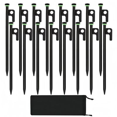 16Pcs Tent Stakes, 12in Heavy Duty Tent Stakes with Storage Pouch, Dia. 0.35" Forged Steel Stakes for Tent Used on Rocks, Grassland, Snowfield(16Pcs 12in Stakes)