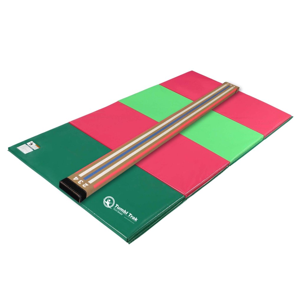 Tumbl Trak Laser Balance Beam Lite and 4 ft x 8 ft x 1- in Watermelon Tumbling Mat Combo