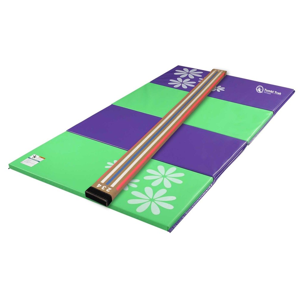 Tumbl Trak Laser Balance Beam Lite and 4 ft x 8 ft x 1- in Flower Tumbling Mat Combo