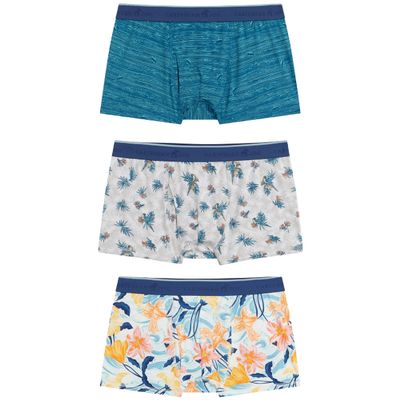 CARIBBEAN JOE Men's Boxer Briefs, Tropical Flora Pattern, 3 Pack, Fun Novelty Mens Underwear, Blue, X-Large